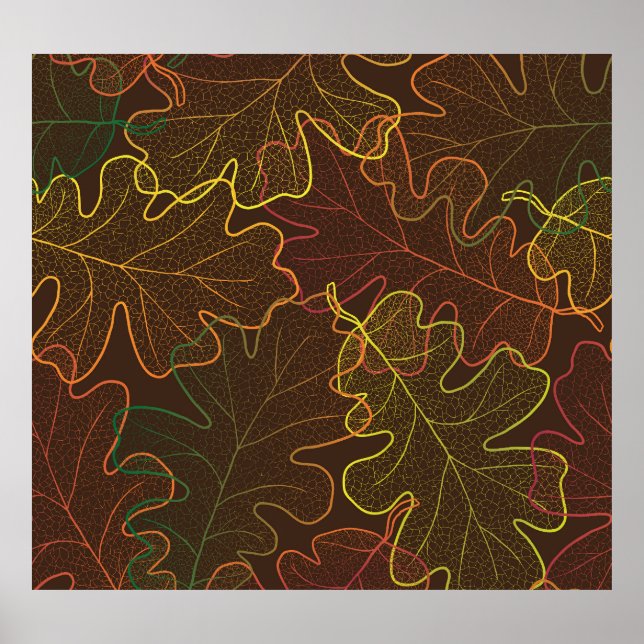 Transparente Eichen-Blätter, Herbstmuster. Poster (Vorne)