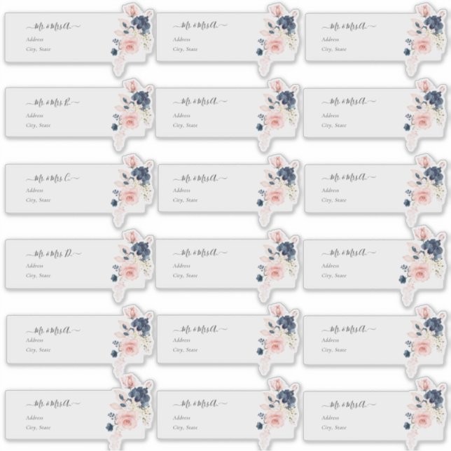 Transparente Gastadresse Blush Navy H2 Blume Aufkleber (Vorderseite)