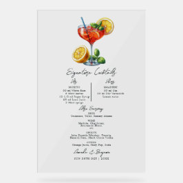 Transparente italienische Hochzeitcocktails Acrylschild