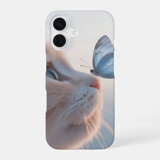 Transparente Katze und Blue Butterfly Phone Case iPhone 16 Hülle (Rückseite)