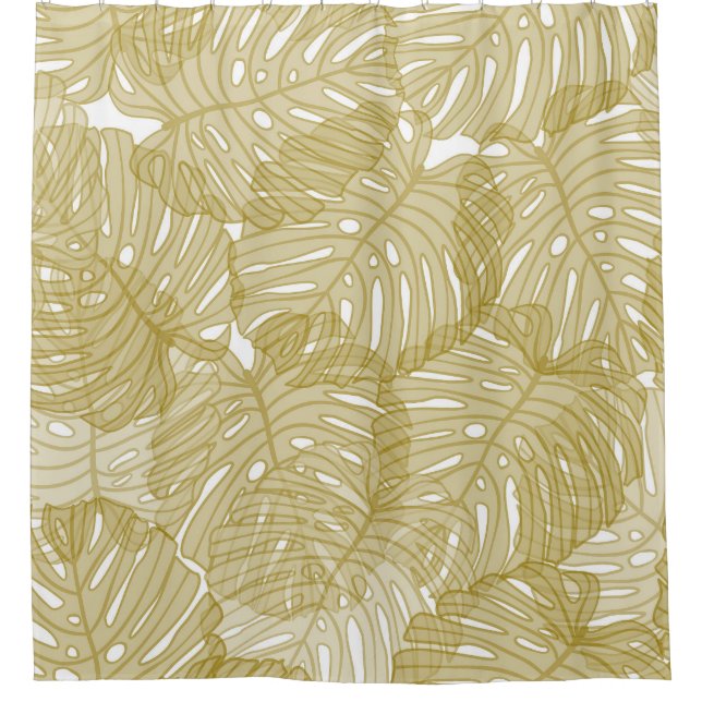 Transparente Monstera Blätter Weißer Hintergrund Duschvorhang (Vorderseite)