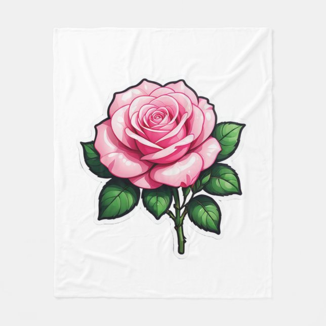 Transparente Rosa-Blume-Aufkleber Fleecedecke (Vorderseite)