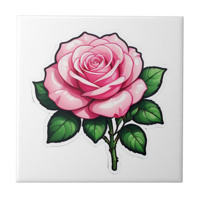 Transparente Rosa-Blume-Aufkleber Fliese (Vorderseite)
