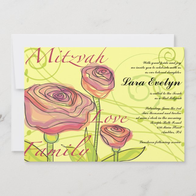 Transparente Rose Bat Mitzvah Einladung (Vorderseite)