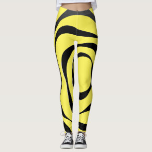 Transparente schwarze Spirale auf gelbem Hintergru Leggings