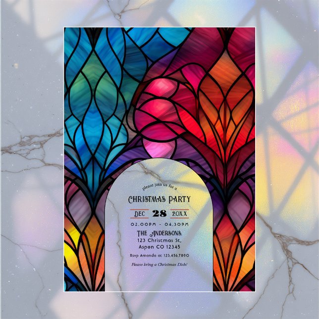 Transparente Weihnachtsfeier aus Glas Acryleinladungen (Transparent Stained Glass Christmas Holiday Party Acrylic Invitation)