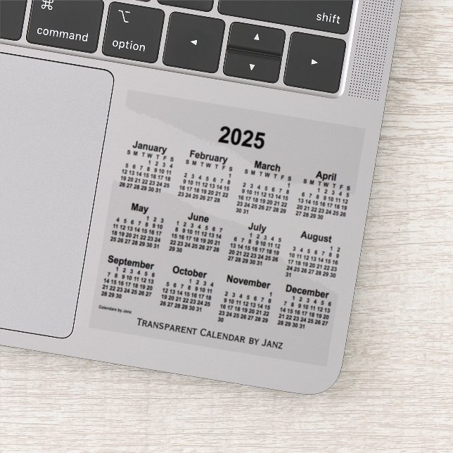Transparenter Kalender 2025 von Janz Aufkleber (Detail)