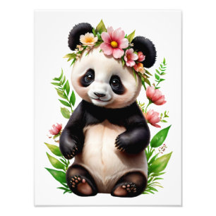 Transparenter Panda-Bär mit Blume Fotodruck