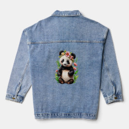 Transparenter Panda-Bär mit Blume Jeansjacke