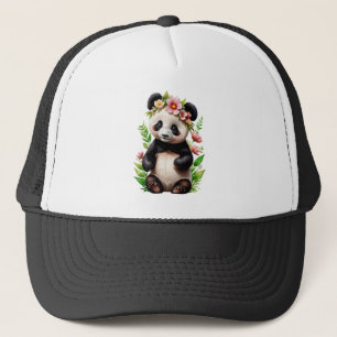 Transparenter Panda-Bär mit Blume Truckerkappe