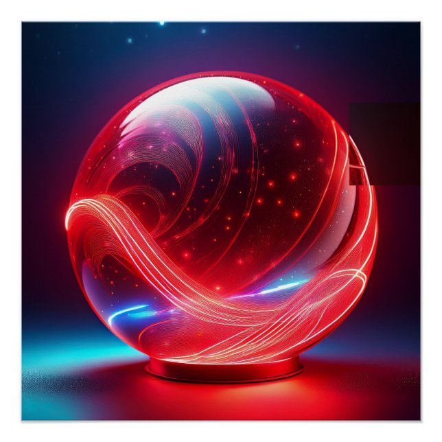 Transparenter reflektierender roter Globus mit Ste Poster (Vorderseite)