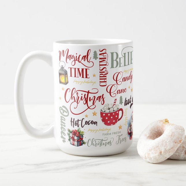 Transparentes Collage mit Weihnachtsmann, Kakao &  Kaffeetasse (Mit Donut)