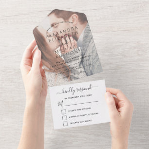 Transparentes Foto Hochzeit Einfache moderne RSVP All In One Einladung