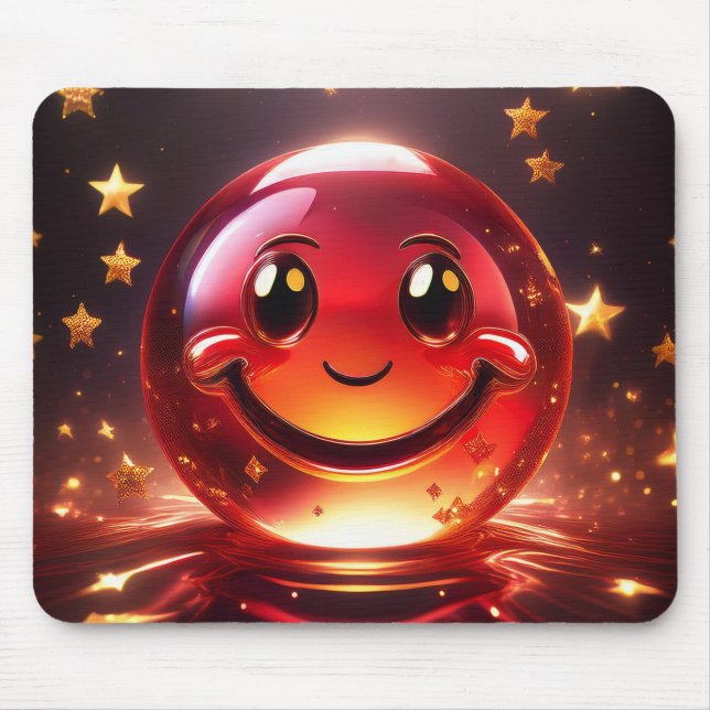 Transparentes rotes Blasen-Gesicht mit Sternen Mousepad (Vorne)