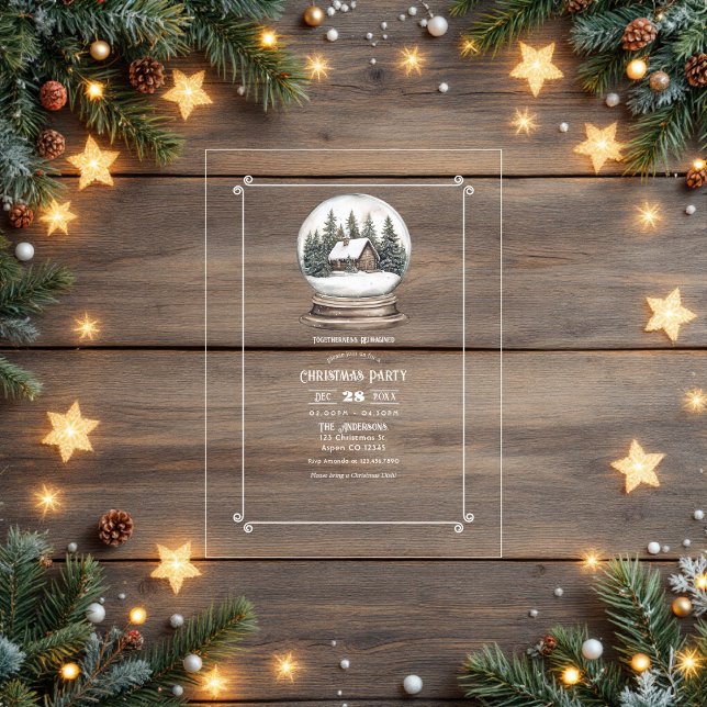 Transparentes Rustikales Snow Globe Weihnachtsfest Acryleinladungen (Transparent Rustic Snow Globe Christmas Party Acrylic Invitation)