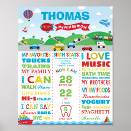 Transport 1. Geburtstag Meilenstein Geburtsstunde Poster