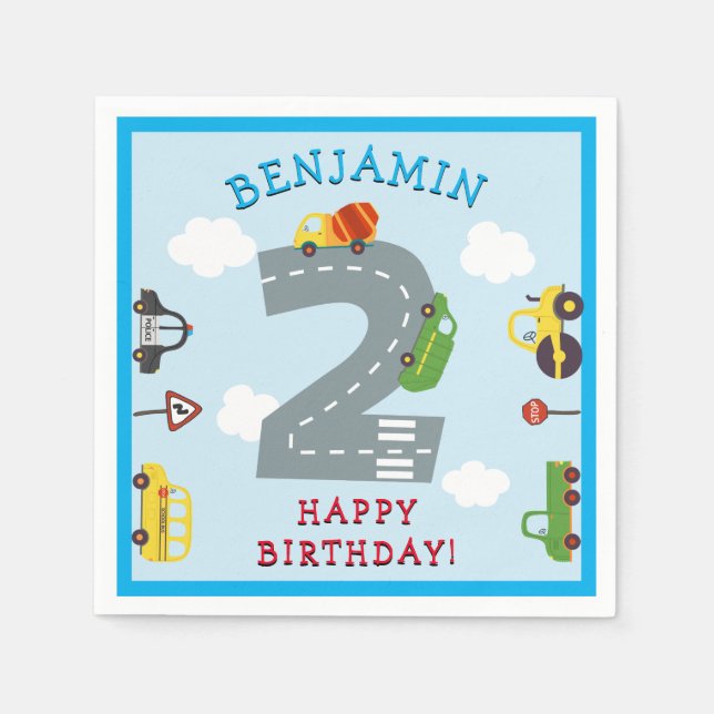 Transport 2. Geburtstag Napkins Serviette (Vorderseite)