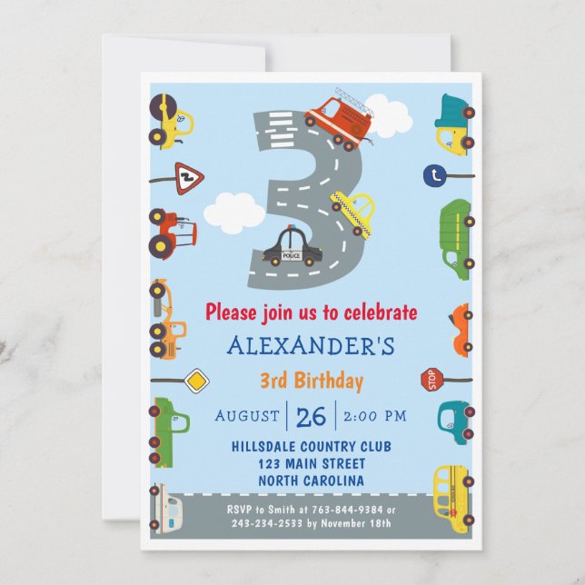 Transport 3e anniversaire Fête Invitation (Devant)