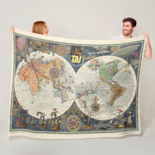 Transport Aeriens Internationaux Weltkarte Fleecedecke