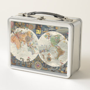 Transport Aeriens Internationaux Weltkarte Metall Brotdose