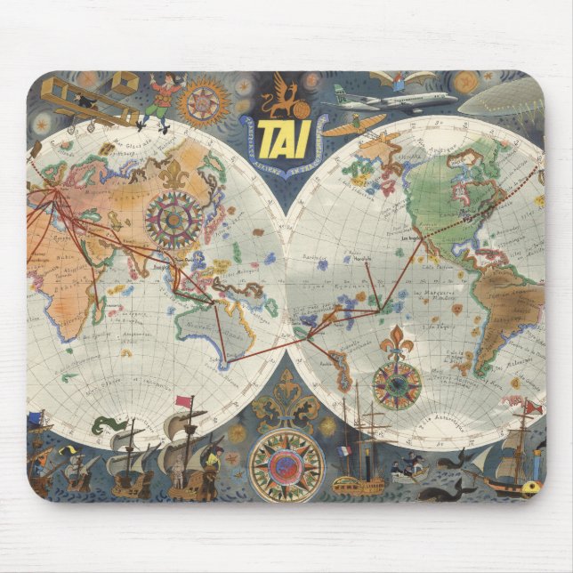 Transport Aeriens Internationaux Weltkarte Mousepad (Vorne)