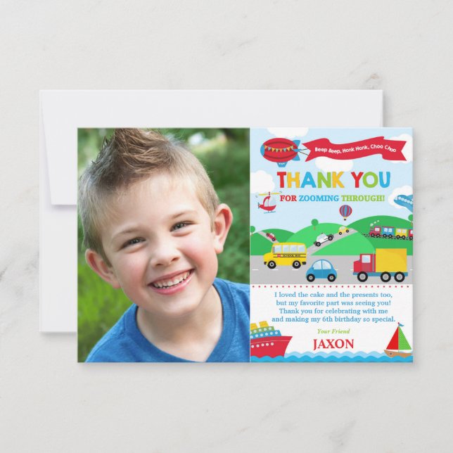 Transport Anniversaire Carte de remerciements phot (Devant)