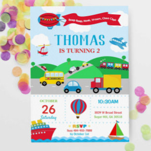 Transport Anniversaire Invitation Garçon