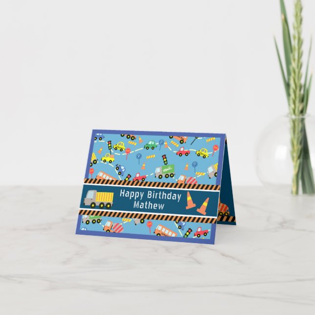 Transport Blue. Geburtskarte Dankeskarte (Vorderseite)