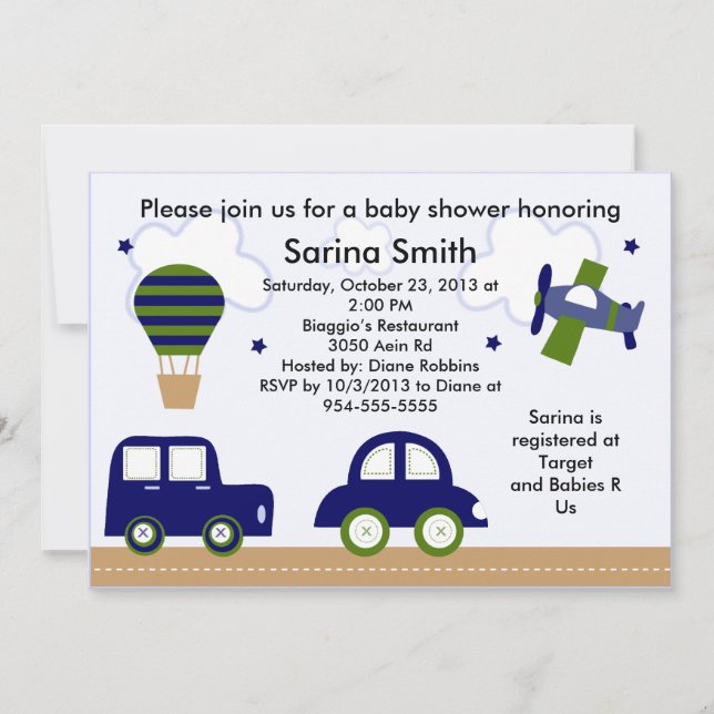 Transport/Cambridge Baby Shower Invitations (Devant)