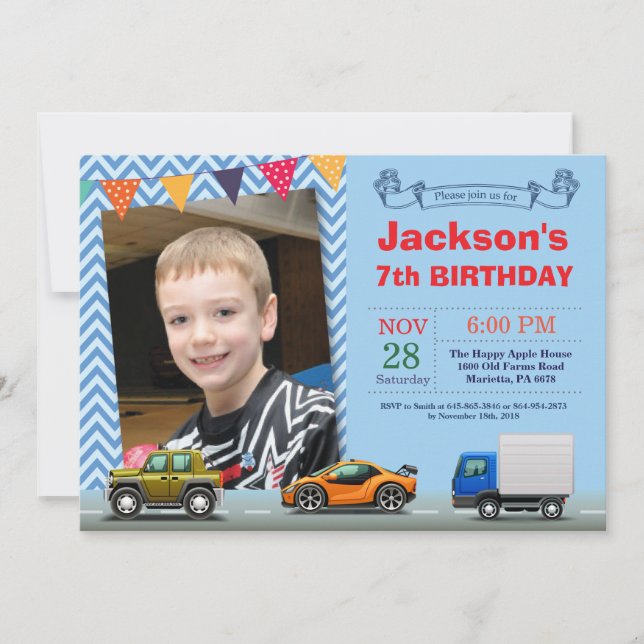 Transport Camion Anniversaire Photo Invitation (Devant)