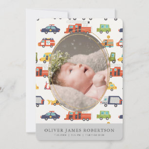 Transport City Cars Boy Faire-part de naissance