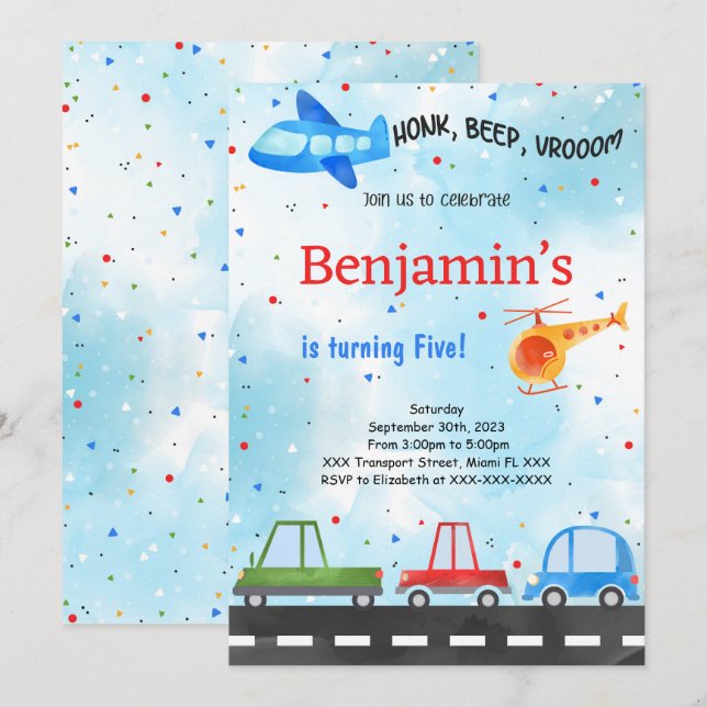 Transport Geburtstag Einladung (Vorne/Hinten)
