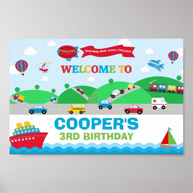 Transport Geburtstag Hintergrund Begrüßungsbanner Poster (Vorne)