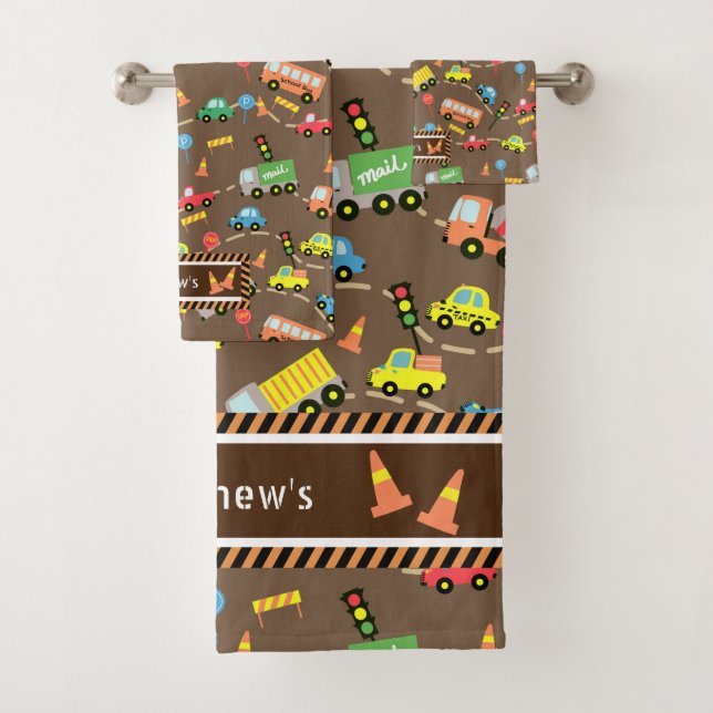 Transport Kinder braun. Waschlappen Badhandtuch Set (Insitu)
