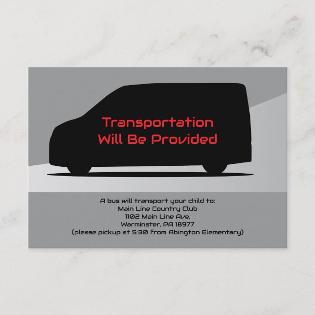 Transport Party Bus Card Transport Mini Van Begleitkarte (Vorderseite)