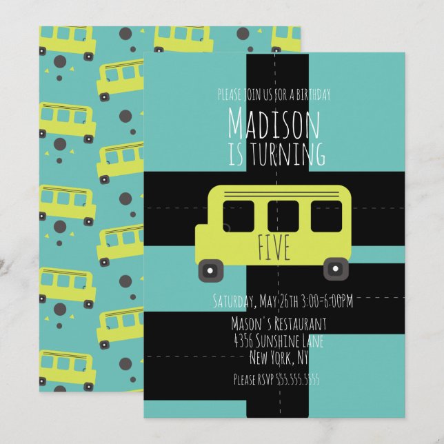 Transport scolaire Invitation d'autobus roulier (Devant / Derrière)