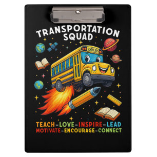 Transport-Team Lustiger Schulbusfahrer Klemmbrett