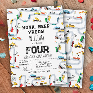 Transport Trucks Honk Beep Vroom Birthday Einladung