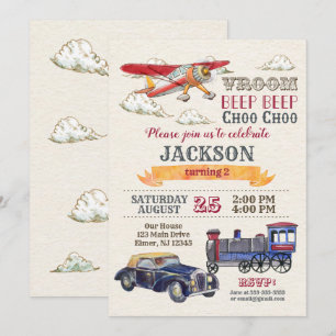 Transport vintage Invitation d'anniversaire / Garç