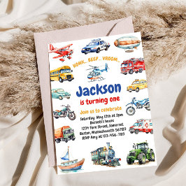 Transportation City Cars and Truck Boy Birthday Einladung