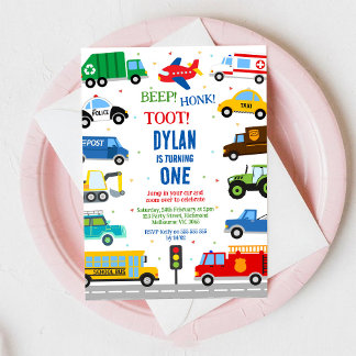 Transportation City Cars and Truck Boy Birthday Einladung