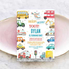 Transportation City Cars and Truck Boy Birthday Einladung