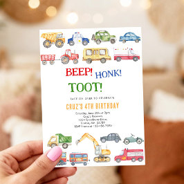 Transportation City Cars and Truck Boy Birthday Einladung