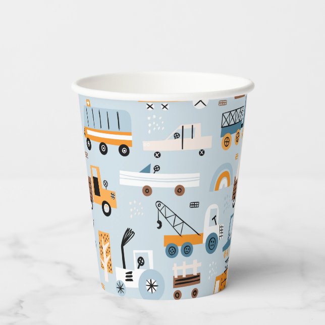 Transportation Hand drawn toy cars Birthday Pappbecher (Rückseite)