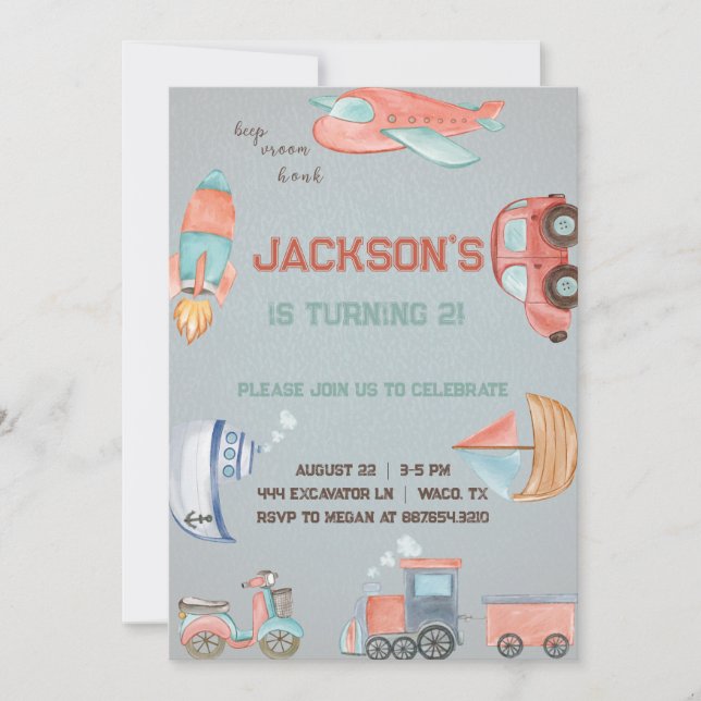 Transportation Junge Einladung Geburtstag. (Vorderseite)
