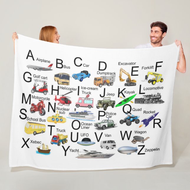 Transportfahrzeuge Englisch Alphabet Fleecedecke (Beispiel)