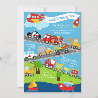 Transportfahrzeuge Junge zum Geburtstag einladen. Einladung