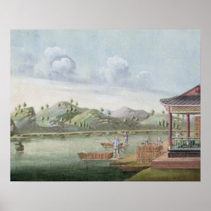 Transporting crates of tea (w/c on paper) poster