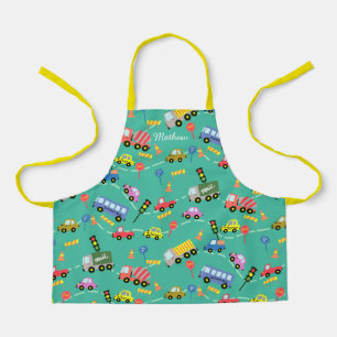Transportkinder aquamarin. All-Over-Druck Schürze