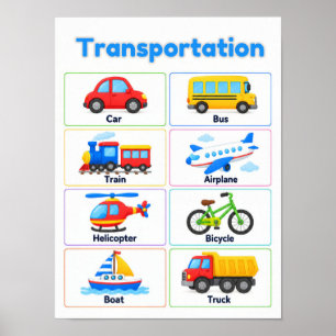 Transportmittel-Bildungsplakat für Kinder Poster